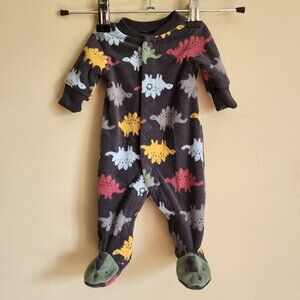 Carters - Preemie Boys Dark Gray Dinosaur Button Up Fleece Sleeper Pajamas